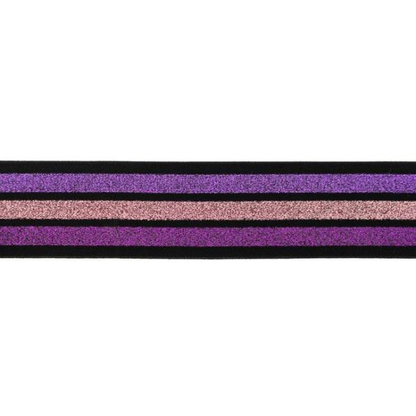 Gummiband 4 cm Breit mit Lurexstreifen Lila-Rosa-Lila